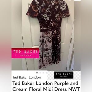 Ted Baker London Two-Tone Purple and Cream Floral Midi Dress